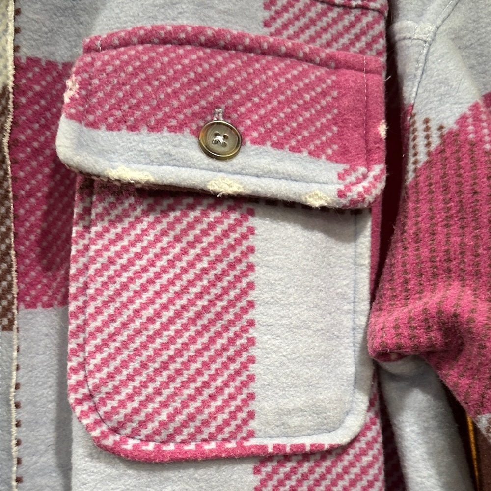 Free People Plaid Long Ruby Shirt Jacket Pink and Blue - Size XS - Picture 7 of 10